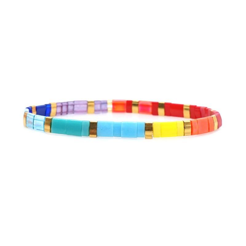 Boho Style Tila Bead Rainbow Braided Bracelet Couples Handmade Geometric Charm Jewelry