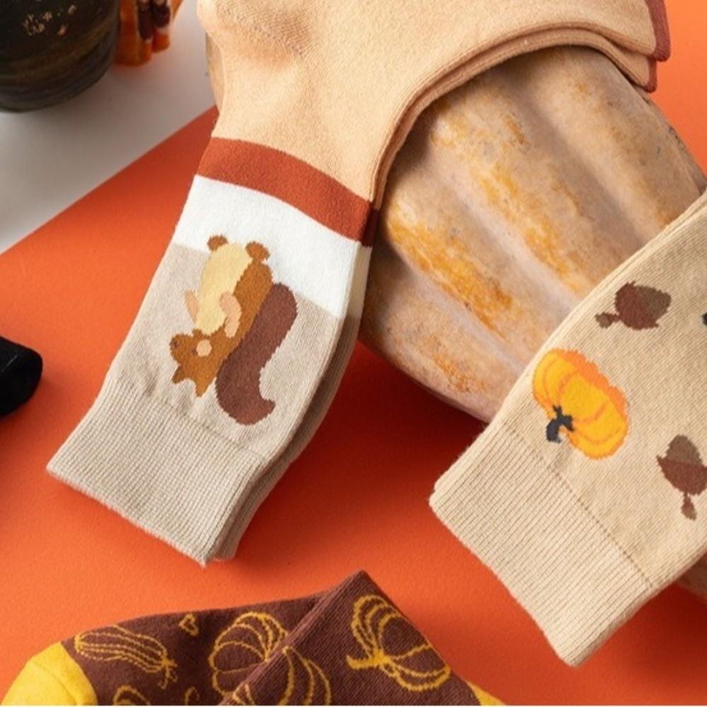 2 Pairs Soft Warm Mid-calf Socks Pumpkin Pattern Women's Stockings New Autumn Socks  Fall Costume