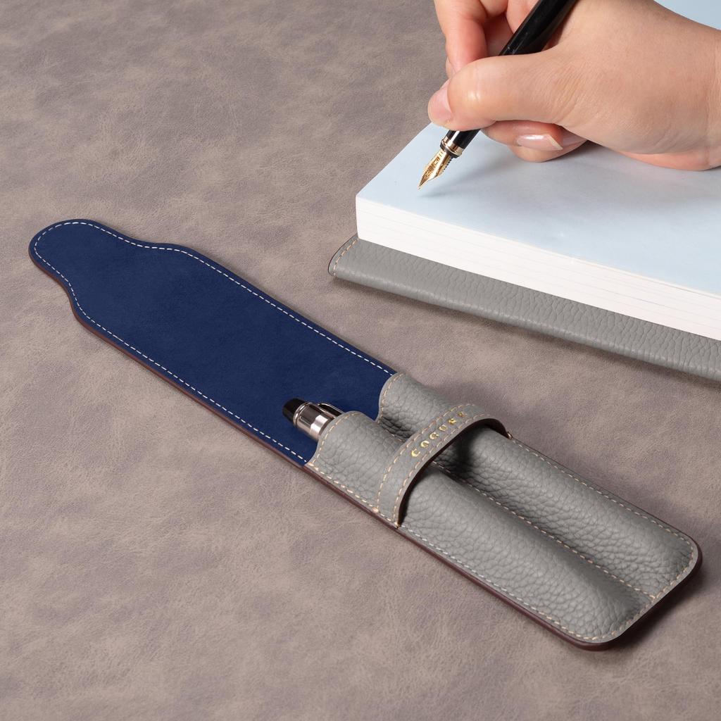 COGURE Pencil Case, Leather Slim Pencil Case for Fountain Pens, Handmade, Luxury Brand, COGURE, Gift, Includes Box, COPenCase, Two Pencils, Black