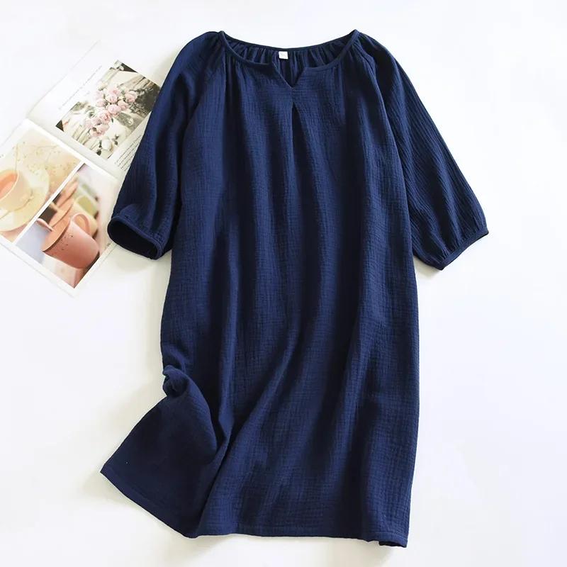 

Новая весенне-осенняя женская спальная юбка из 100% хлопкового крепа, цветная спальная юбка, большая свободная домашняя юбка, ночная рубашка L темно-синий