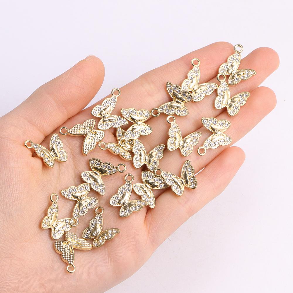 10Pcs Fashion Crystal Zircon Butterfly Pendant Women Exquisite Luxury Butterfly Charms Clavicle Necklace Jewelry DIY Accessories