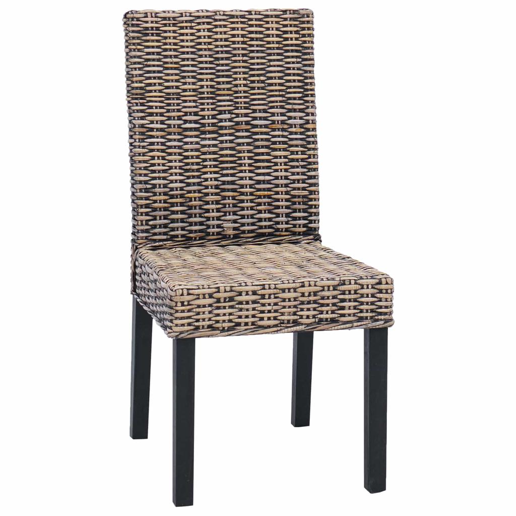 Dining Chair Set 2 pcs Kubu Rattan and Solid Mahogany Wood
