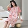 Women's Summer Korean-Style Pure Cotton Short Sleeve Loose Mid-Length Nightgown Pajamas for Home or Casual Wear
