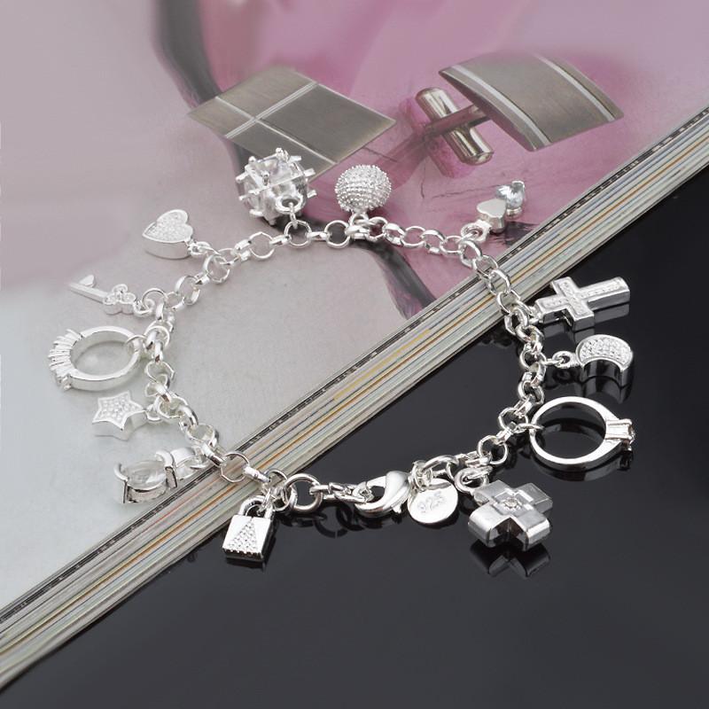925 Sterling Silver Hot Sale Valentine Gift Charm  Color Jewelry Fashion Bracelets Cute Women Lady Wedding Charms