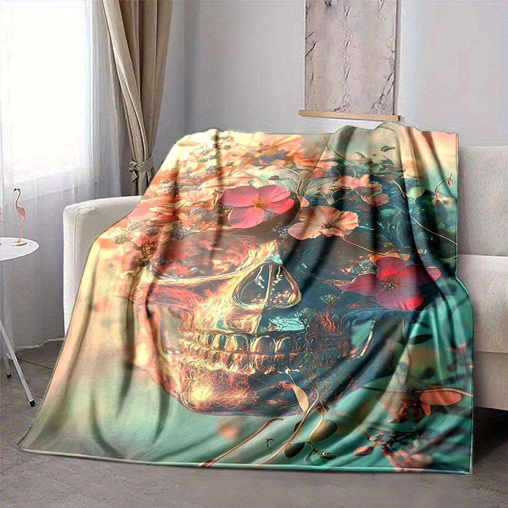 1 Stück Blumen Totenkopf Decke - Weich Warm Ganzjahres Überwurf für Sofa, Bett, Auto, Büro, Überwurf für Sofa yy250916086