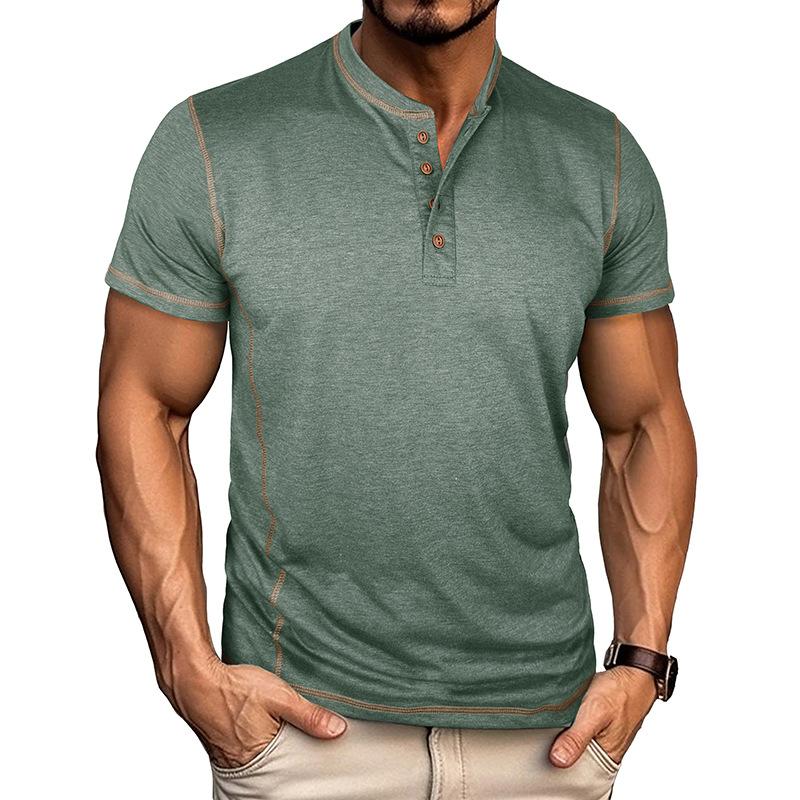 Men's Contrast Stitch Henley Neck Short Sleeve T-Shirt