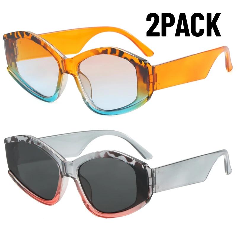 2PACK New Style Fashion Style Cat Eye Sun Glasses Women's Multi-Color Gradient Vintage Style Shades Luxury Design Brand Designer Fashion Style Sun