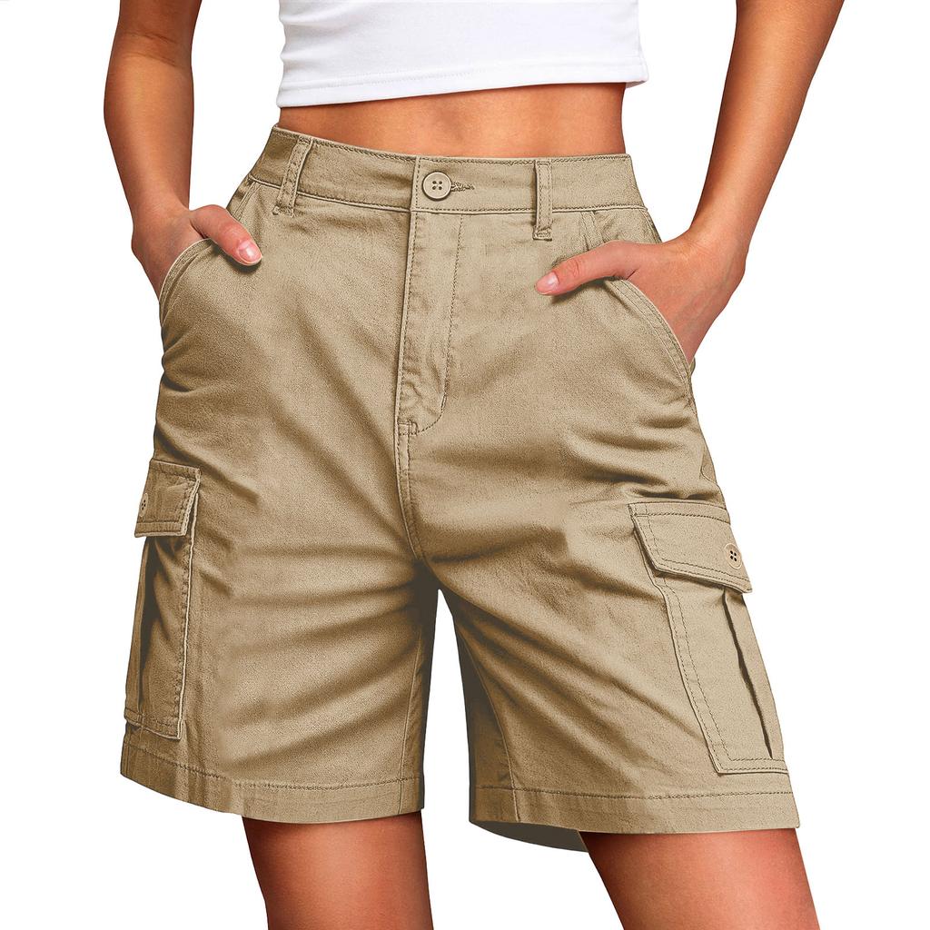 Hiking Shorts For Women Lightweight Elastic Waist Knee Length Cargo Shorts Golf Casual Summer Bermuda Shorts
