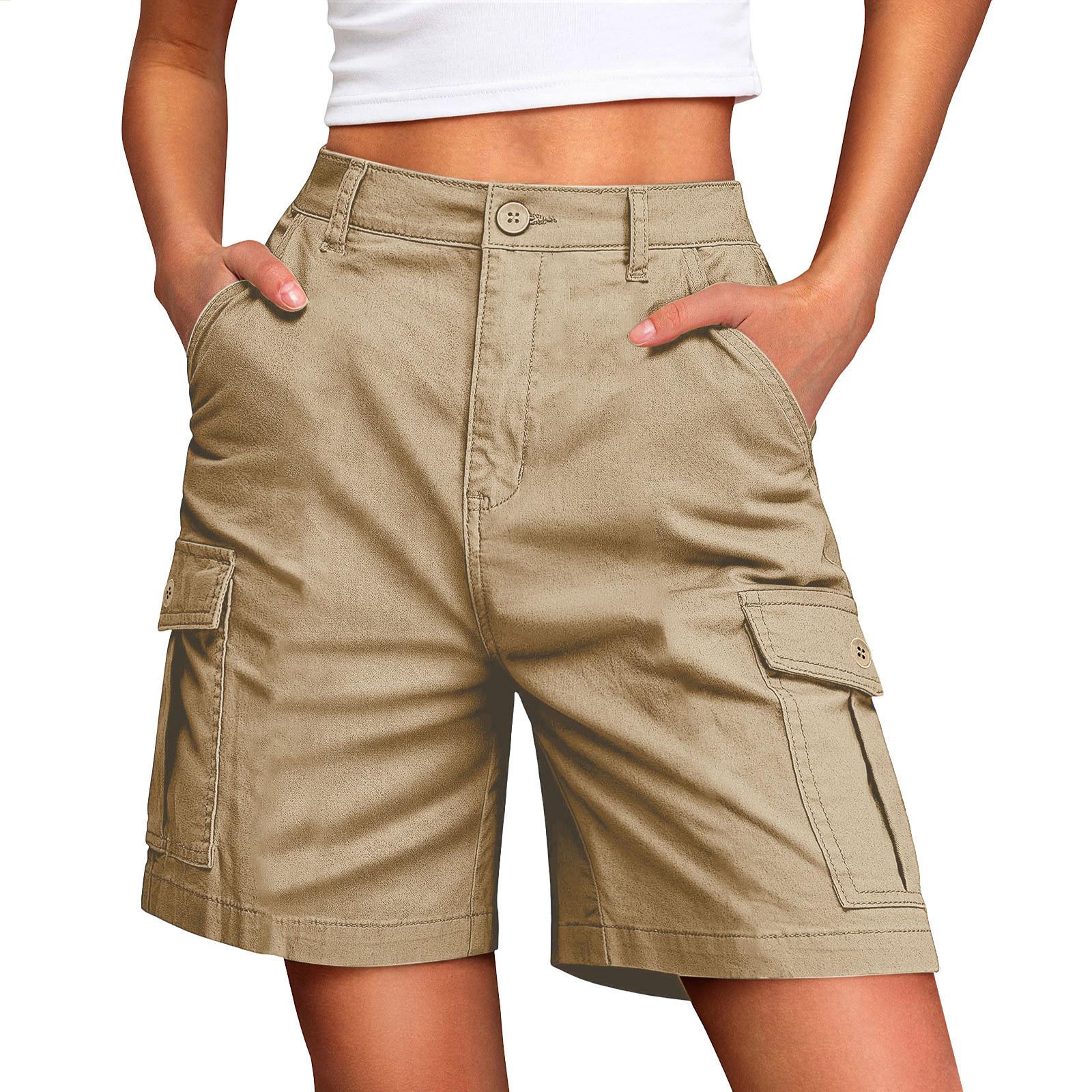 

Hiking Shorts For Women Lightweight Elastic Waist Knee Length Cargo Shorts Golf Casual Summer Bermuda Shorts M хаки