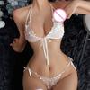 Mini Hot Sexy Set Women's Lingerie Lacing Bra Crotchless Thong Erotic Clothes Sex Sets With Stockings Panties Female Underwear