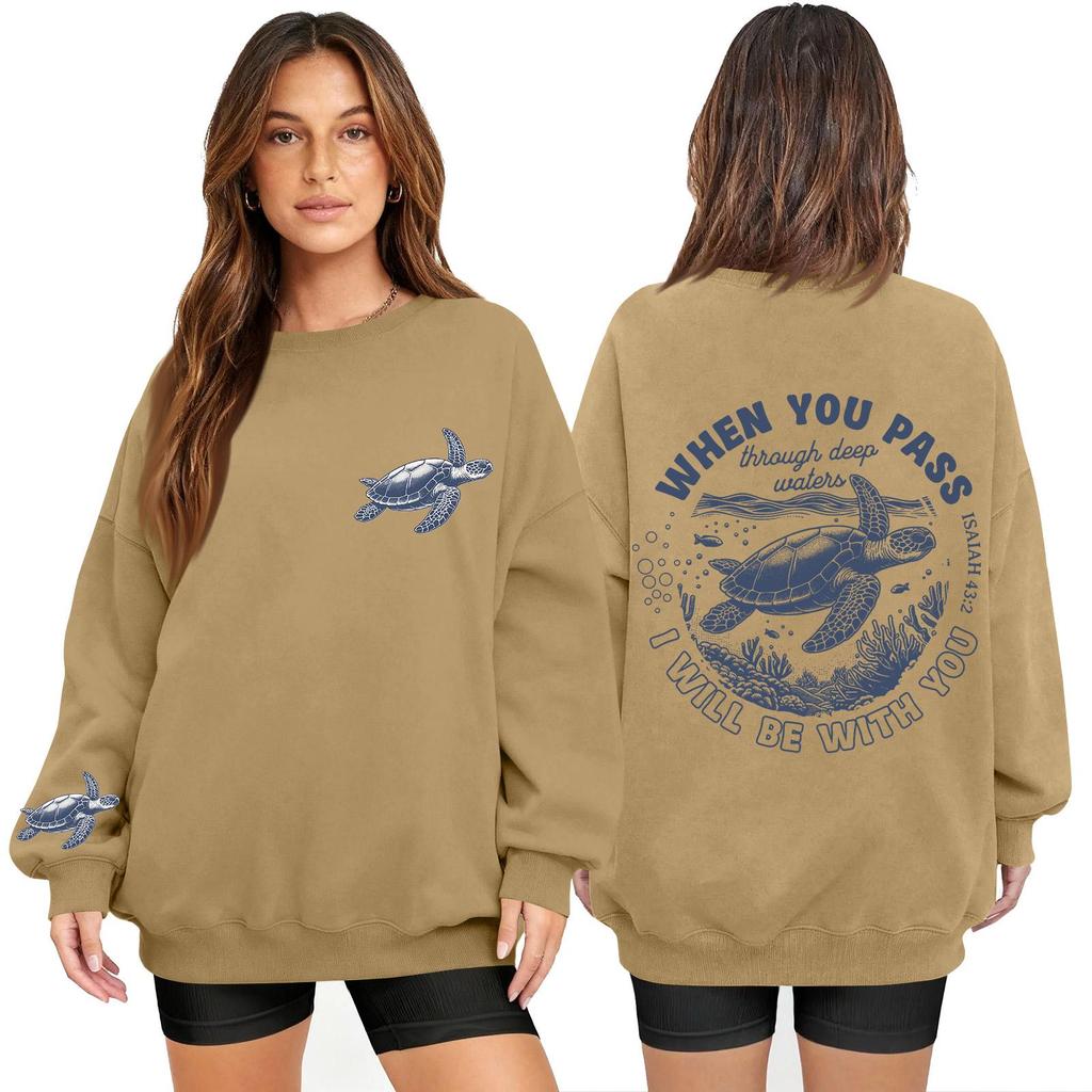 Women's Fashion Long Sleeve Print Round Neck Loose Pullover Sweater Top