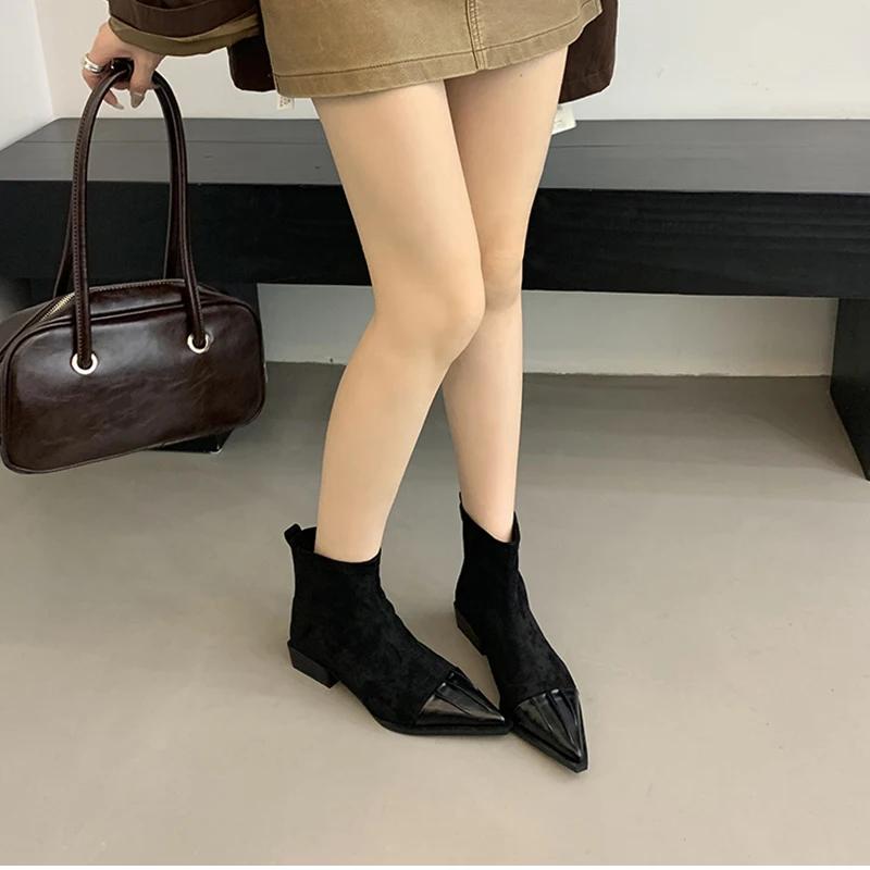 2025 Spring Autumn Women Ankle Boots Fashion Pointed Toe Short Booties Designer Low Heels Shoes Botas Mujer