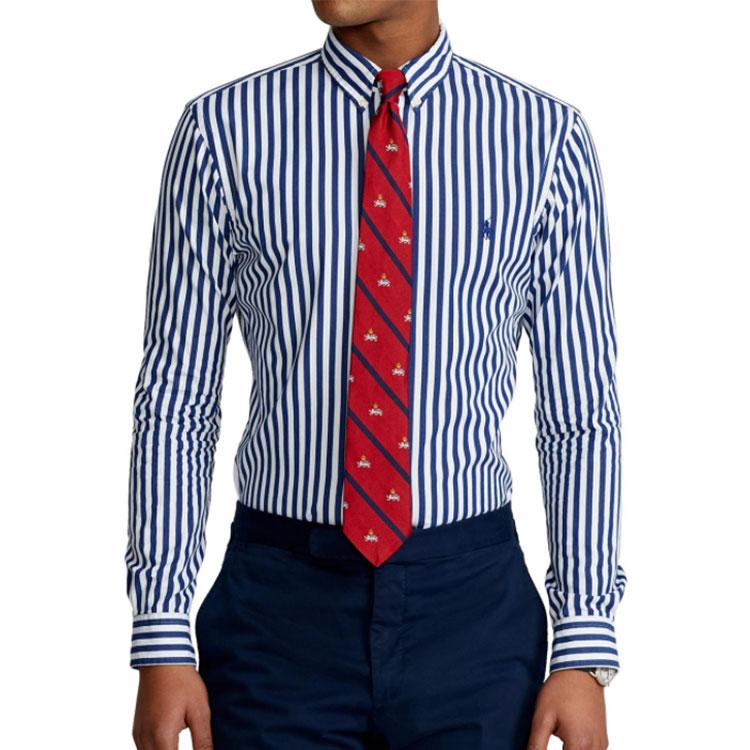 Polo Ralph Lauren FW21 Logo Embroidered Striped Casual Shirt Men shirts Blue 710829466-001