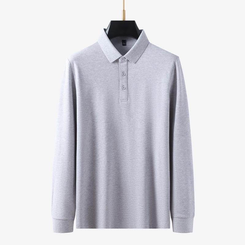 Long Sleeve Polo Shirt Men'S Business Casual Solid Color Autumn And Winter Bottom Shirt T-Shirt Premium Lapel T-Shirt