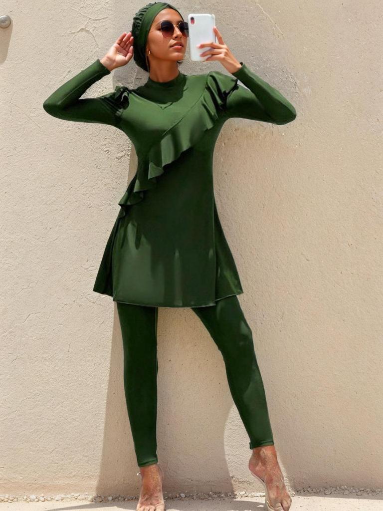 European & American Long-Sleeve One-Piece Swimdress with Slimming Pants