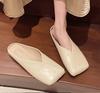 Fashion New Women Mules Summer Elegant Square Closed Toe Flat Slippers Female Shoes Casual Leather Black White Slides Plus Size 35-42
