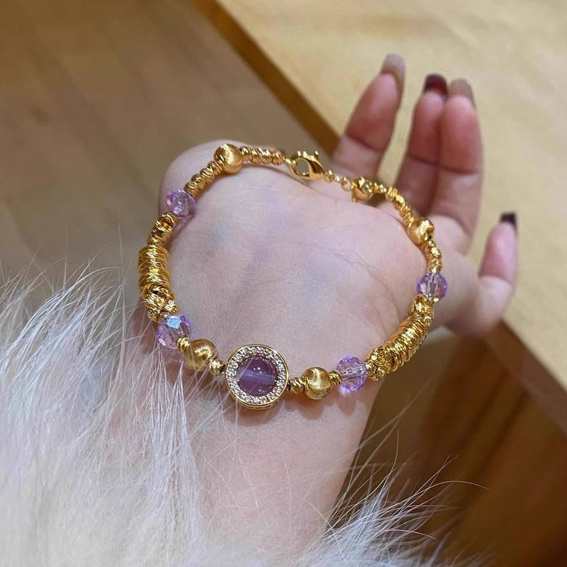 Purple Entangled Beaded Bracelet 2025 New Thousand Gold Feeling Gold Stacked Bracelet Light Luxury Temperament Lucky Jewelry Women