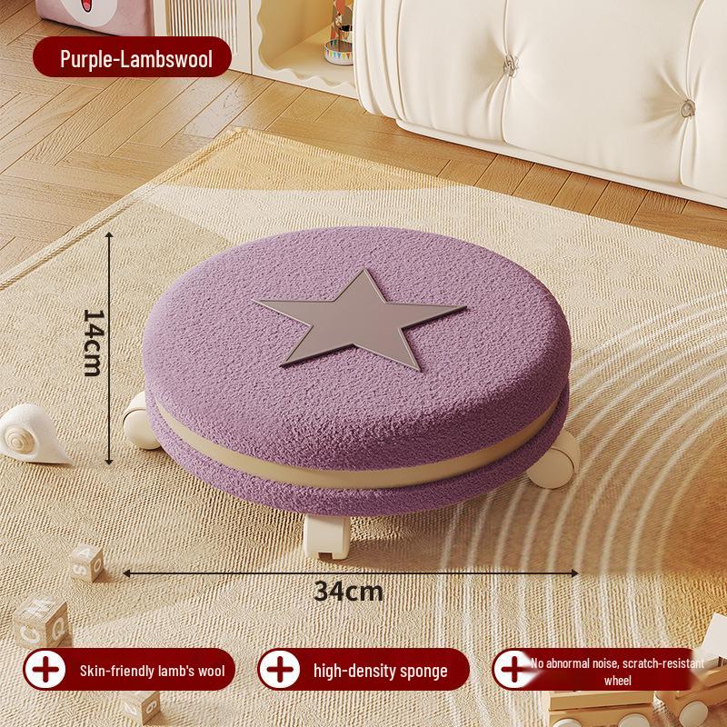 Cream Low Stool with Backrest and Universal Wheels - Ideal for Home, Grout, and Children's Use, Silent Sliding Design