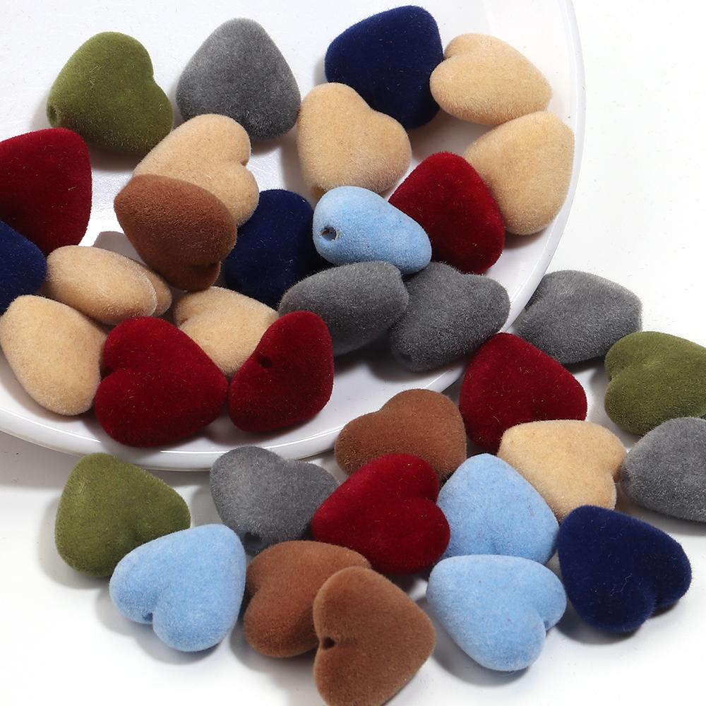 10pcs/Lot 16mm Heart Flocked Acrylic Beads For Jewelry Making Loose Spacer Big Hole Beads DIY Bracelet Necklace Accessories