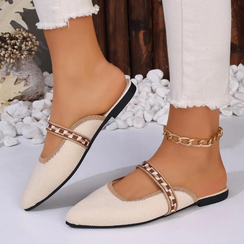Fashion 2024 New Baotou Slippers for Women in Summer, Wearing Oversized Shoes and Wearing Pointed Comfortable Mesh Sandals for Women