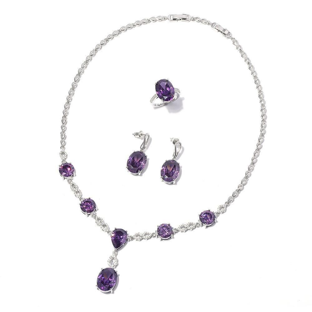 Rainbow Zircon Jewelry Set High-End Set, Red And Blue Gradual Change Bridal Necklace Jewelry Set Multi-Color