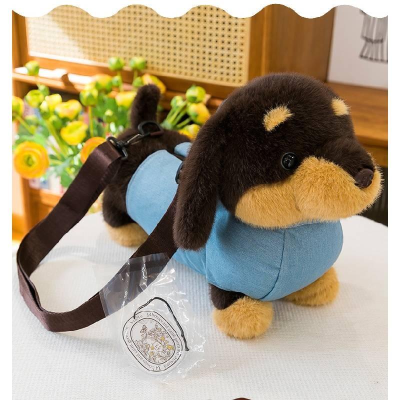 Jacket Denim Dachshund Plush Toy Single Shoulder Bag Stuffed Animal Gift Doll
