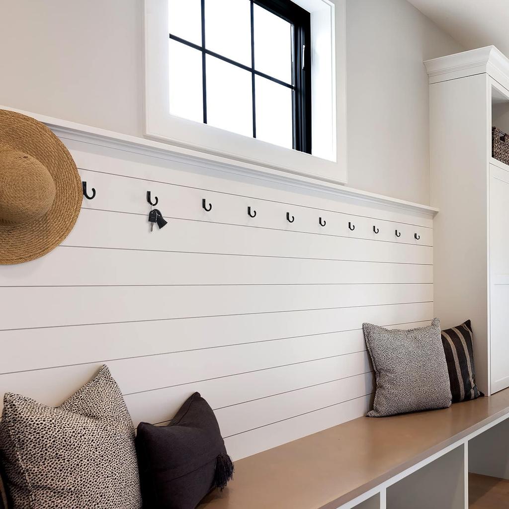 58 Pieces Key Hooks, Black Small Hooks for Hanging Hat, Jewelry, Steel Metal Hook, Kitchen Little Towel Hook with Black Screws for Farmhouse Retro