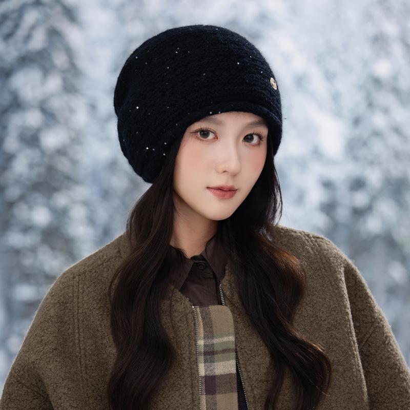 Fashion Versatile Winter Hat Women's Big Head Circumference Show Face Small Baotou Hat Ear Protector Warm Knitted Wool Hat