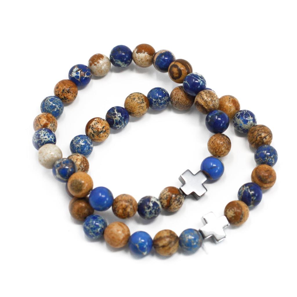 Couple Bracelets Set of 2 Sodalite Picture Stone