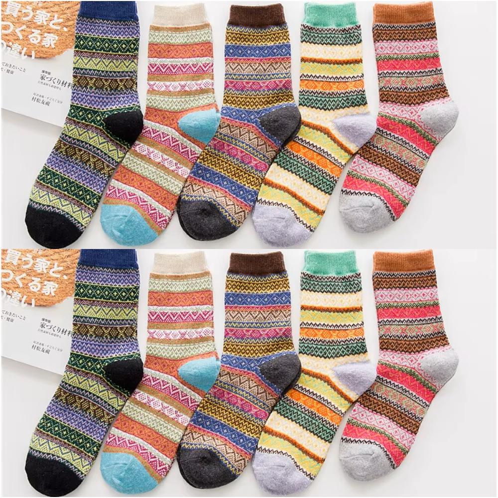 Hiver Nouveaux Produits Chaud Épais Vent National Chaussettes Laine Mi-Mollet Femme Usine 5 Paires