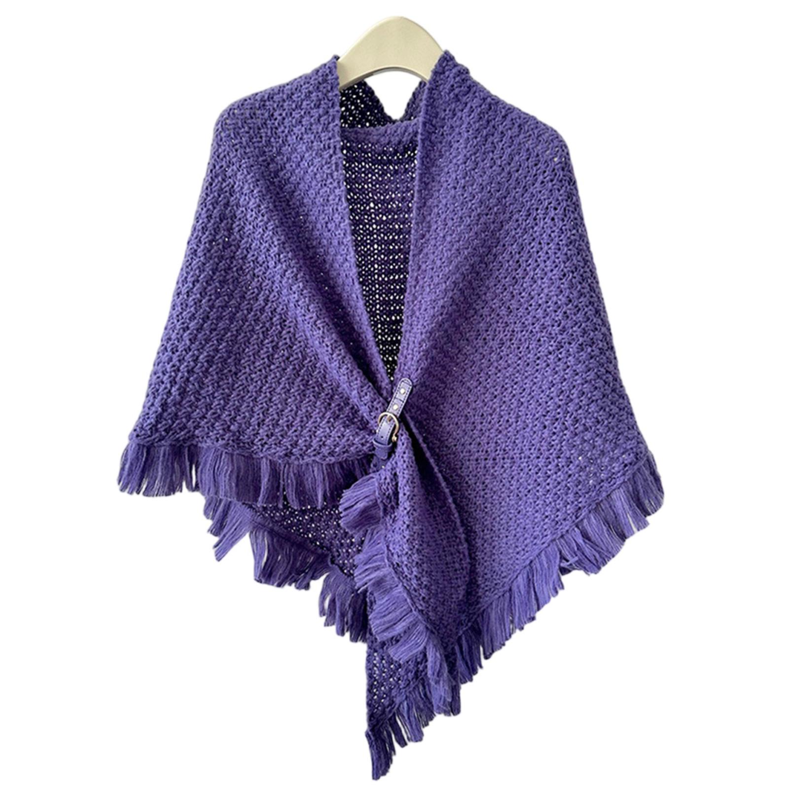

Ladies Fashionable Tassel Cape Shawl Versatile, Thick And Warm, Solid Color Knotted Scarf, Worn With Camisole On The Outside One Size фиолетовый