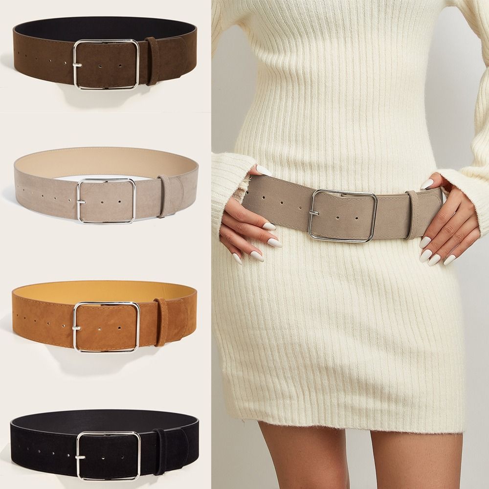 Luxury Design Suede Leather Wide Belt Trendy Trouser Dress Belts Retro Pin Buckle Waistband Gifts