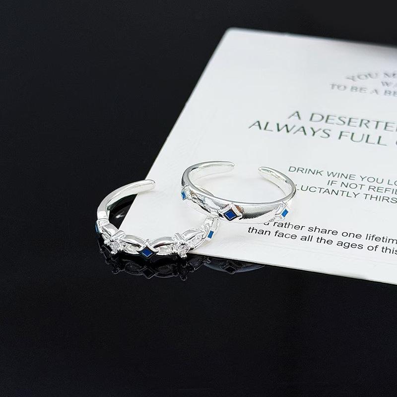 Blue Enamel Star Zircon Super Flash Ring, Niche Design, Personalized Fashion, Simple And High-End Index Finger Ring