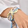 Luxury Simulated Silk Printed Silk Scarf Cuff Bracelet for Women,Stainless Steel Hollow Open Cuff Bracelets,Vintage Jewelry Gift