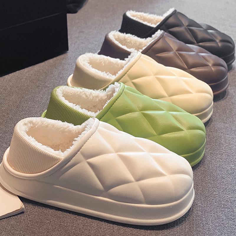 Women's Plush Cotton Winter Slippers with Heels & Men's Thick-Soled Soft Home Slippers for Outdoor Wear