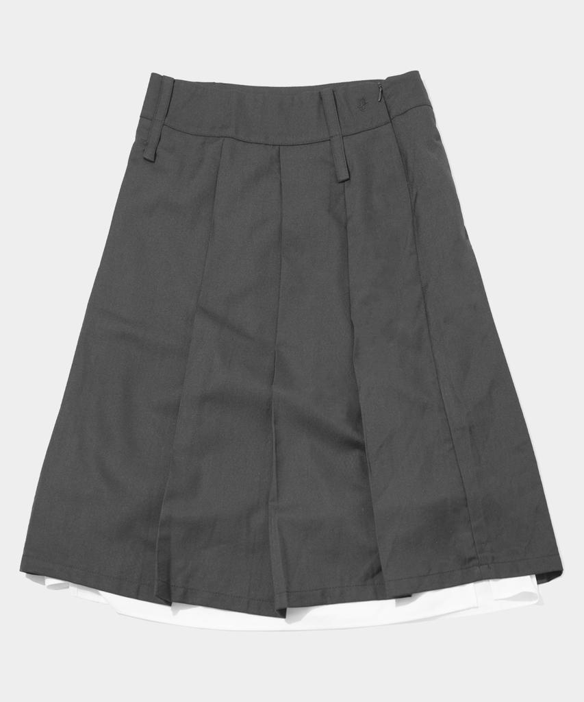 Place Studio Two-Belt Low-Rise Detachable Pleated Double Layered Midi Skirt_2 Colors