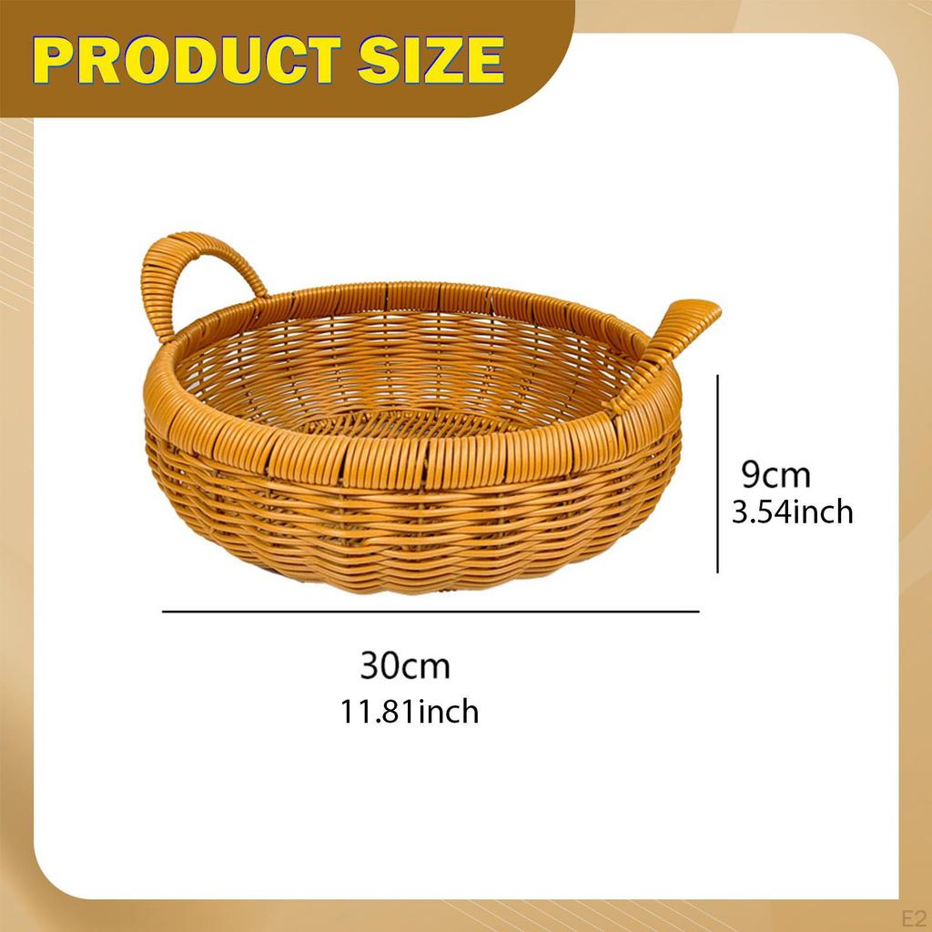 Imitation Rattan Storage Basket,Woven Fruit Bowl Vegetable Serving with Handles Round Food Tray for