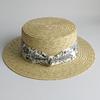 Women's Flat-Top Straw Hat with Wide French Style Ribbon Stylish Summer Sun Protection & Beach Hat  Sun Hat