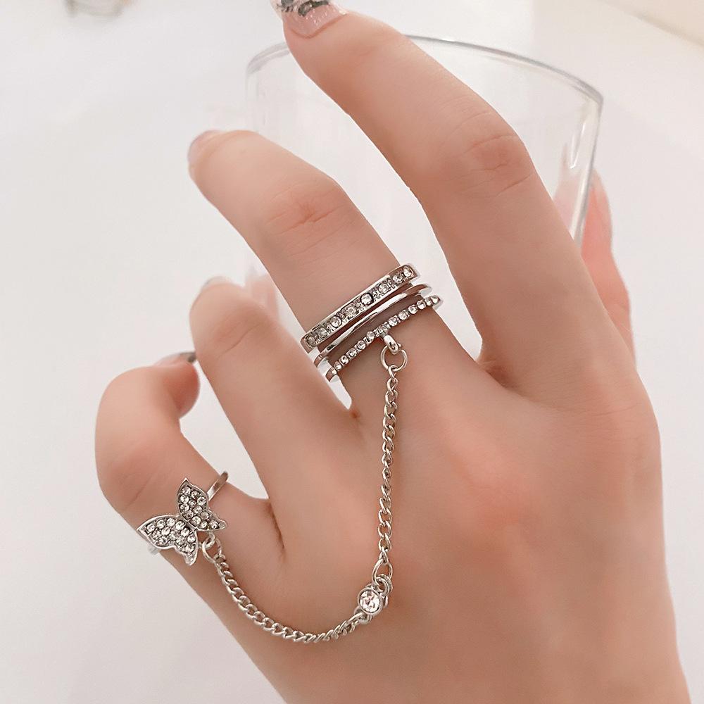 Fashion Hollow Heart Mosaic Ring Set Elegant Vintage Adjustable Women Finger Cute Love Jewelry Wedding Party Gift for Girl