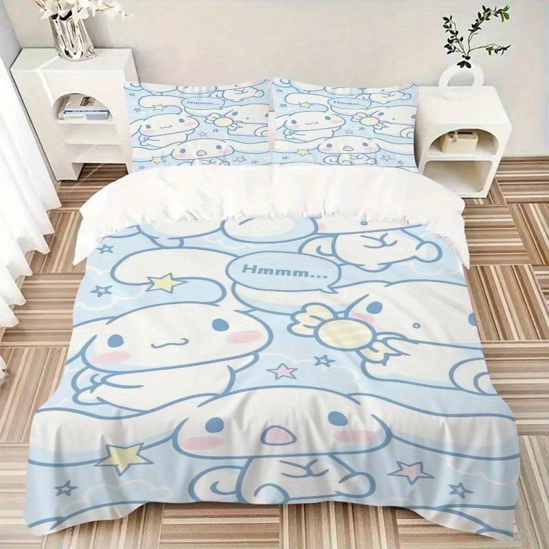 3pcs Blue Cute Cinnamoroll Bedding Set - 1 Soft Quilt Cover + 2 Pillowcases, Machine Washable - Suitable for All Seasons, Perfect Gift for F