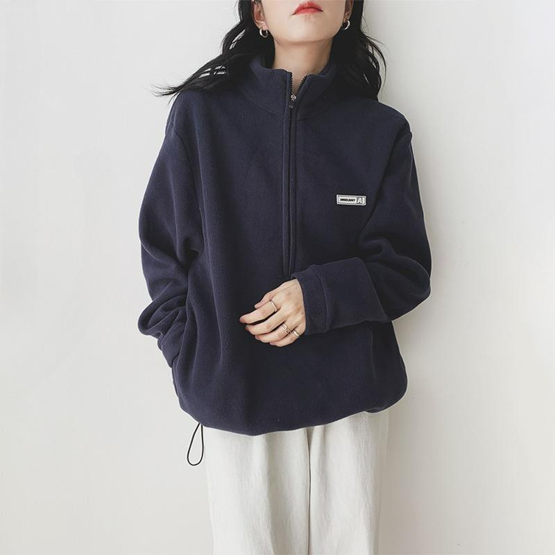 Polar Fleece Jacket Women's Autumn and Winter Loose American Thickened Stand-up Collar Pullover Sweater Fleece Warm Top