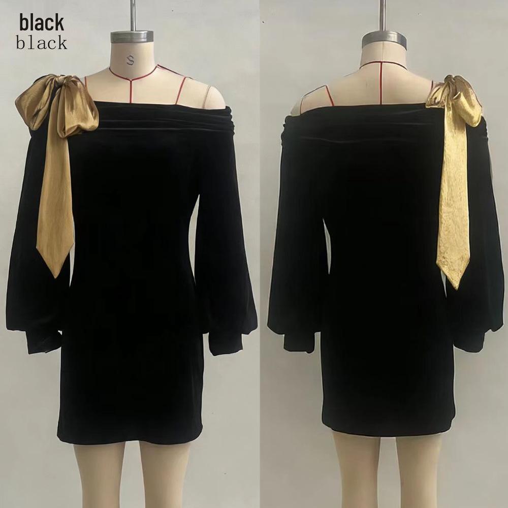

2025 French Noble Style Color Block Black Dress - Women s Temperament Short Skirt for Early Spring Large