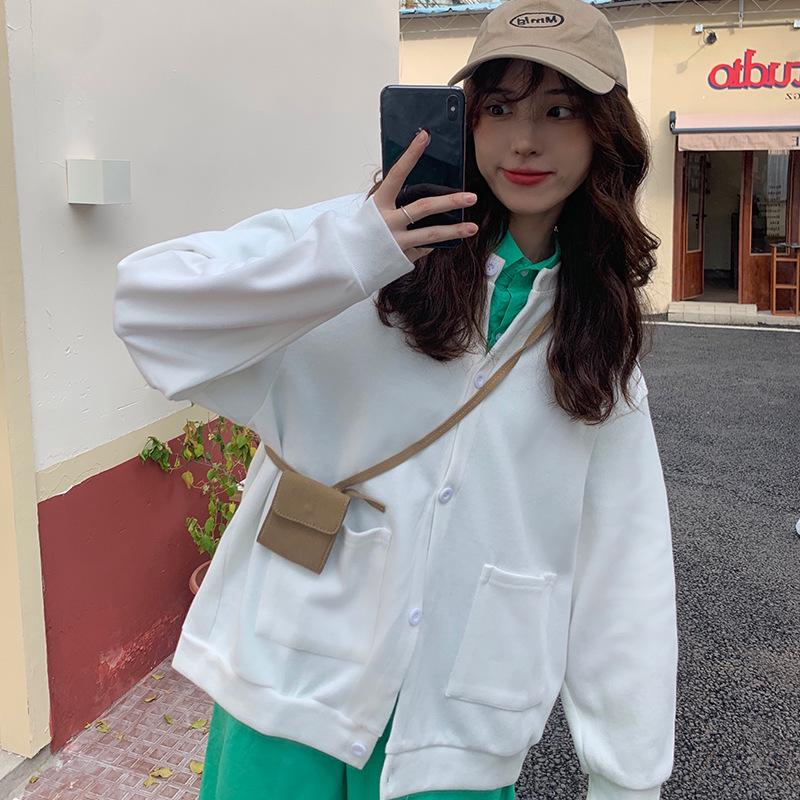 Autumn/Winter 2023 Women's Korean Style Solid Color Button Hoodie Cardigan - Versatile, Lightweight, and Simple Design