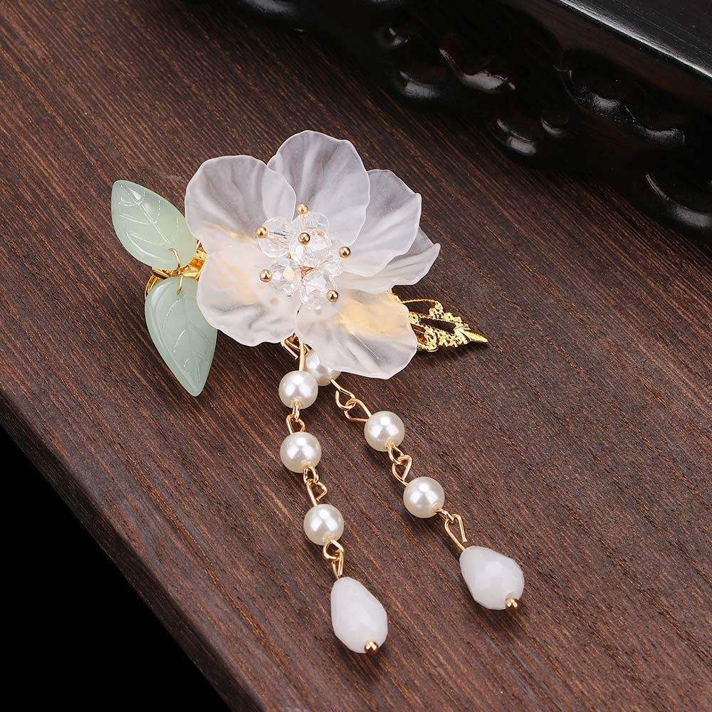 Bride Accessories White Crystal Ancient Style Green Leaf Hairpin Girls Hairpin Hair Clips Headdress