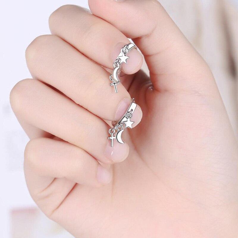 Trendy 925 Sterling Silver Earrings For Women Creative Moon Star Vintage Cross Hoops Jewelry Girl Accessories Party Gift