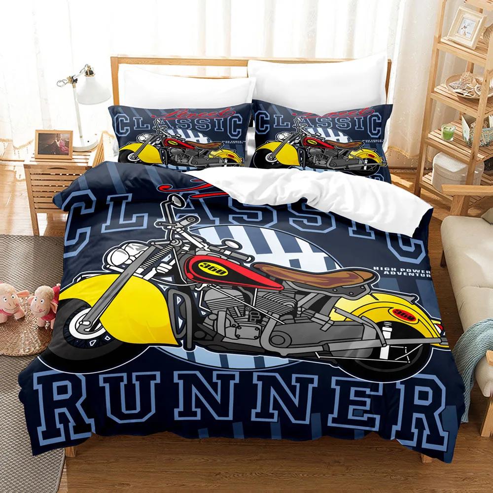 Motorcycle Duvet Cover Dirt Bike Extreme Sports Theme Motocross Racer King Queen Size for Boy Girl Adult for Bedroom Decoration