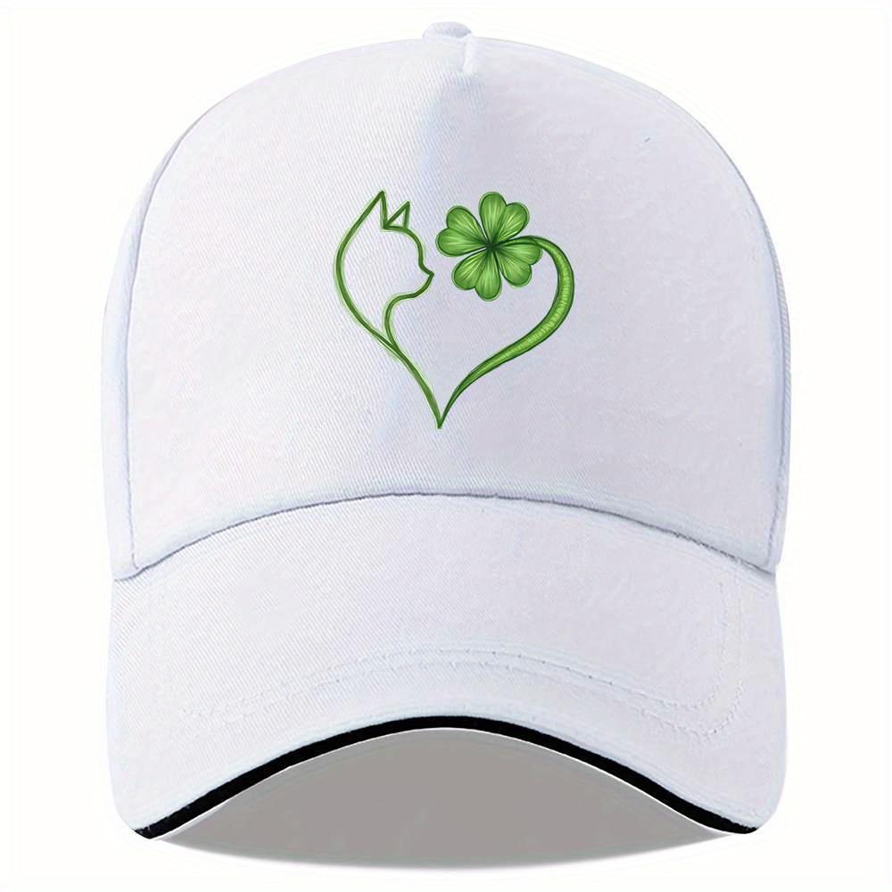 

Cat Clover Heart Design Baseball Cap Unisex Polyester Casual Adjustable Sports Outdoor Headwear One Size