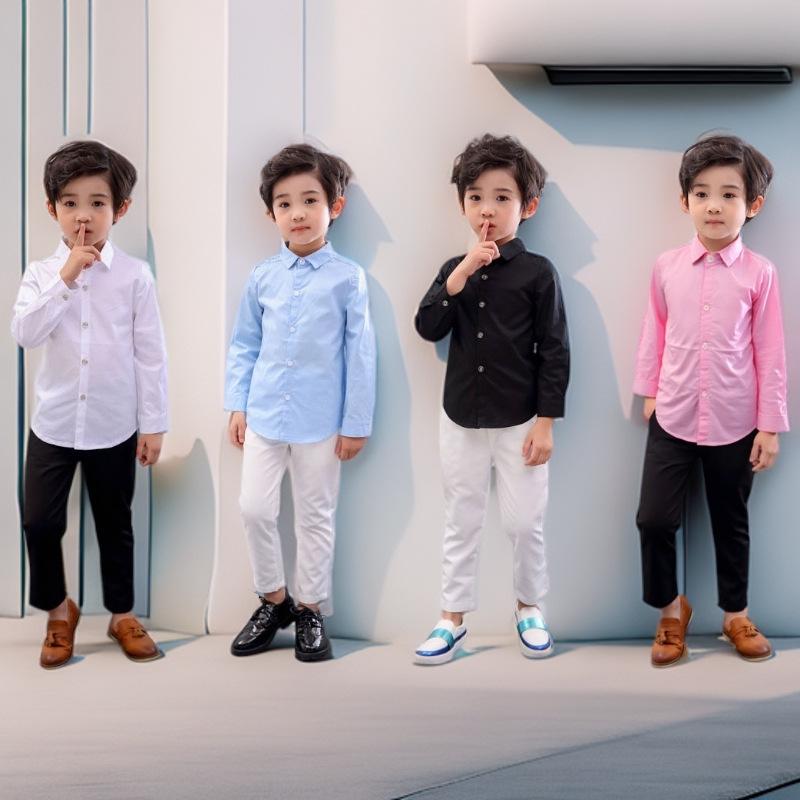 2025 Boys' Long Sleeve Solid Color Shirt - Small Suit Style