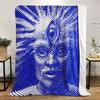 Geometric Face Pattern In Blue and White Patterned Flannel Blanket Perfect for the Bedroom Living Room, Sofa, or a Little Nap