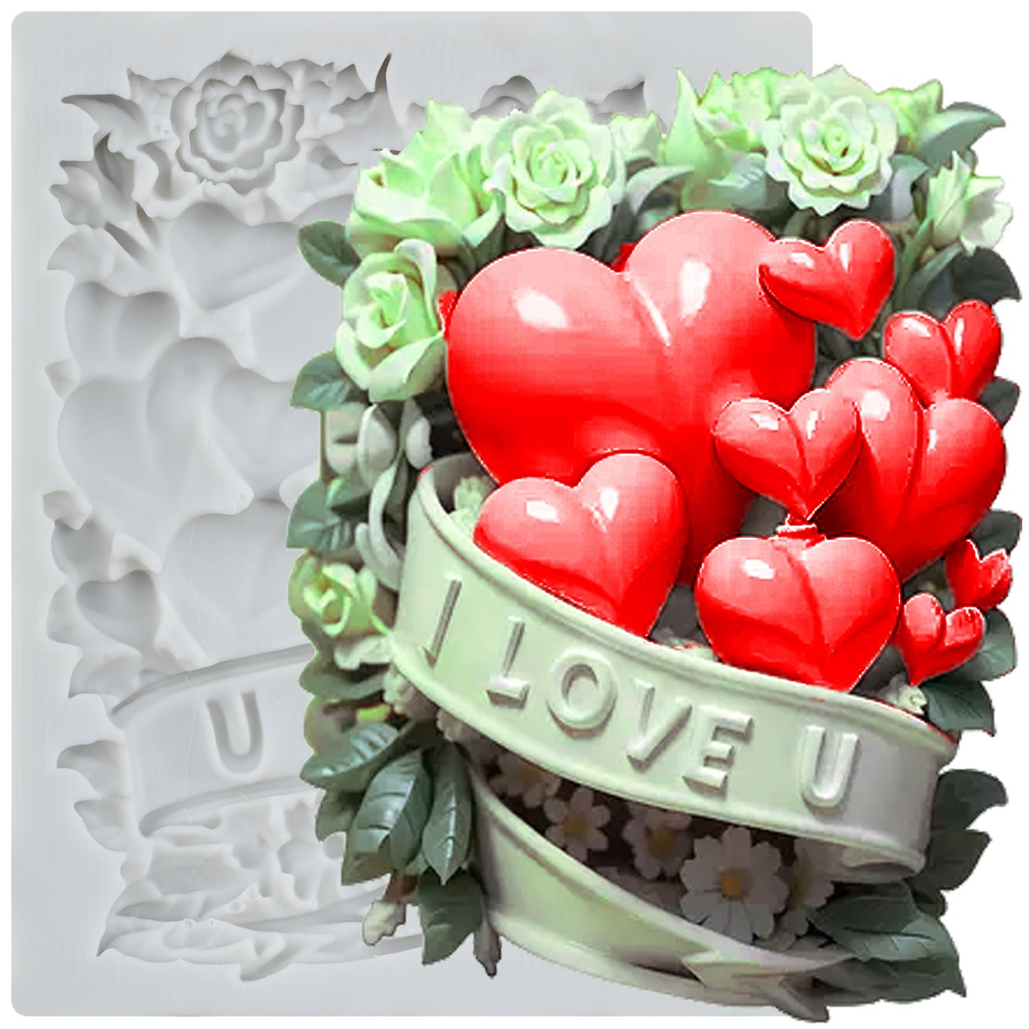 

Heart Flower Silicone Mold Rose Flower Heart Fondant Molds Cake Decorating Tools Cupcake Topper Candy Resin Clay Chocolate Gumpaste Mold серый